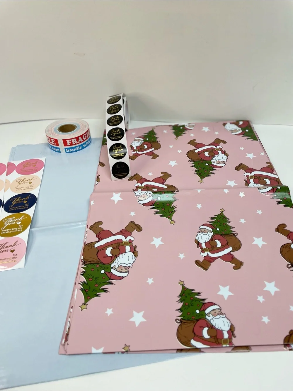 Christmas 20 Ploy Mailers Thank you and Fragile Sticker Bundle